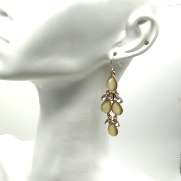 Cascading Faceted Iridescent Cornsilk Yellow Teardrop Chandelier Earrings - Picture 7 of 11